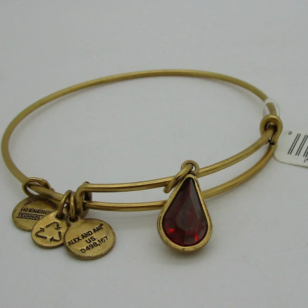 ALEX AND ANI Goldtone Bracelet JANUARY Red Stone Teardrop - Picture 1 of 2